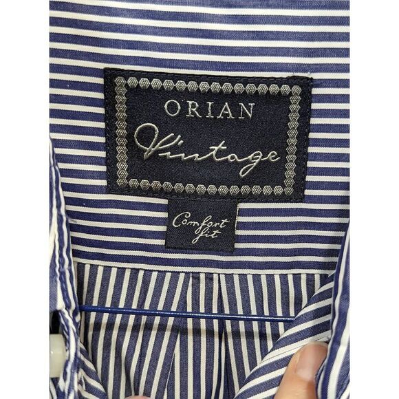 Orian Vintage Men's Blue & White Striped Long-Sleeve Button-Down Shirt Size L - Picture 4 of 8